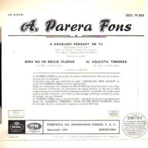 Antoni Parera Fons - Regal (EMI) SEDL 19.565