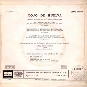 Cojo De Huelva - Odeon (EMI) DSOE 16.070