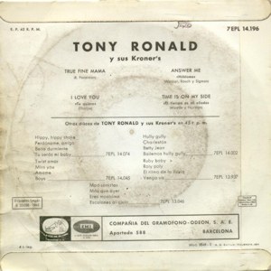 Tony Ronald - La Voz De Su Amo (EMI) 7EPL 14.196
